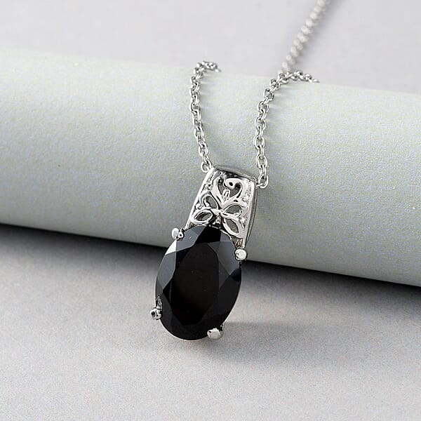 Shop Lc Thai Black Spinel 7.25 Ctw Pendant Necklace 20 Inches In Stainless Steel