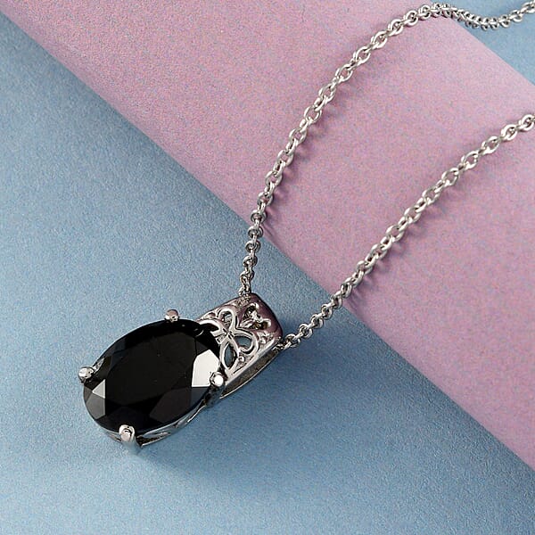 Shop Lc Thai Black Spinel 7.25 Ctw Pendant Necklace 20 Inches In Stainless Steel