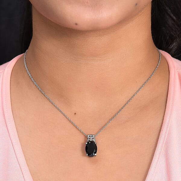 Shop Lc Thai Black Spinel 7.25 Ctw Pendant Necklace 20 Inches In Stainless Steel
