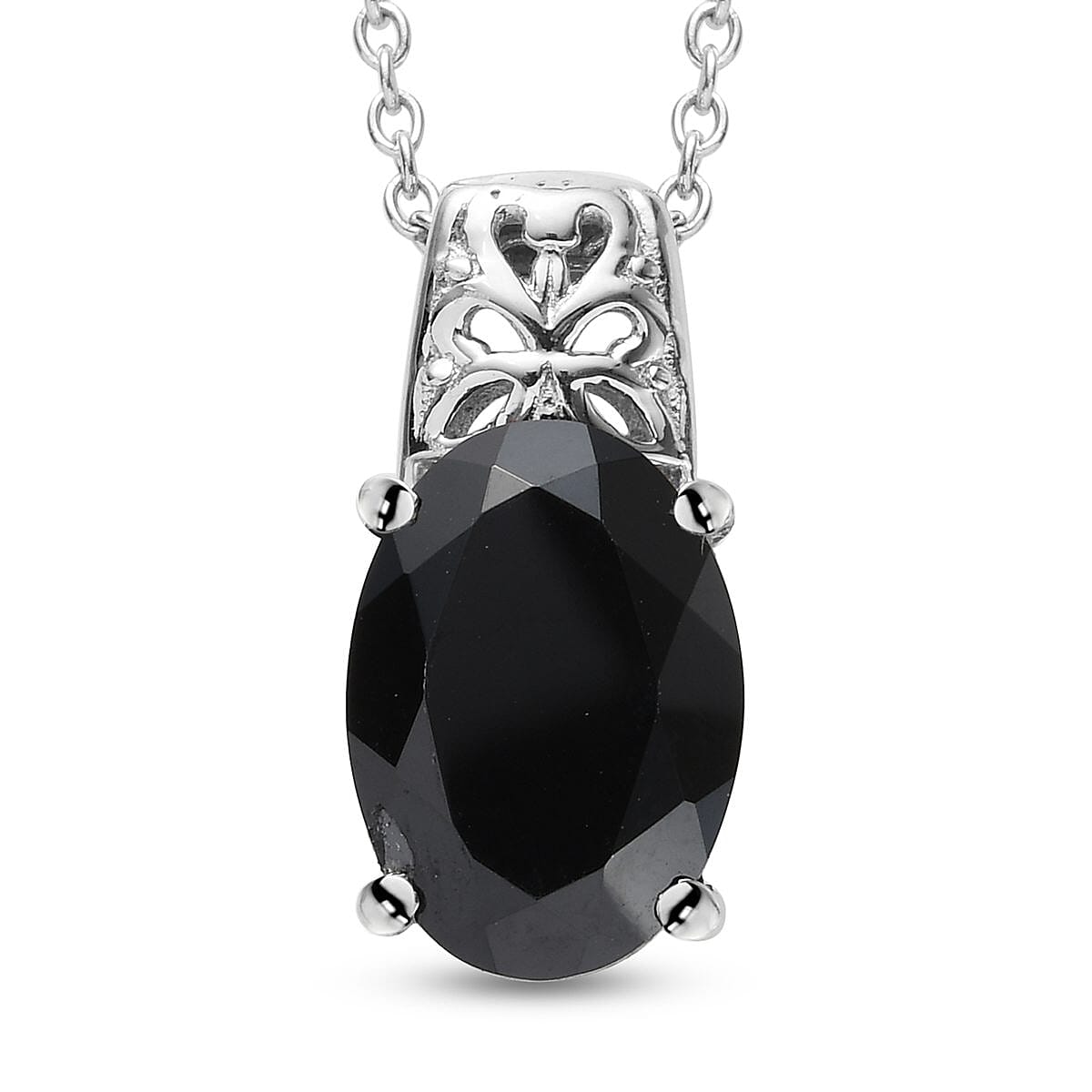 shop lc Thai Black Spinel 7.25 ctw Pendant Necklace 20 Inches in Stainless Steel