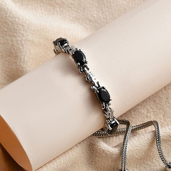 Shop Lc Thai Black Spinel Bolo Bracelet In Stainless Steel 2.85 Ctw