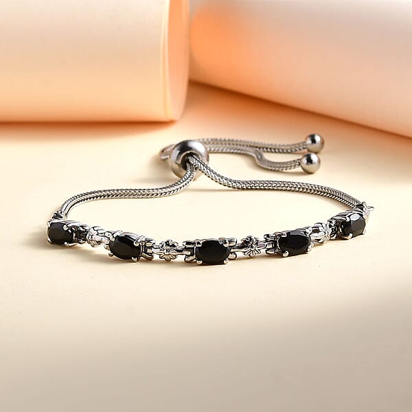 Shop Lc Thai Black Spinel Bolo Bracelet In Stainless Steel 2.85 Ctw