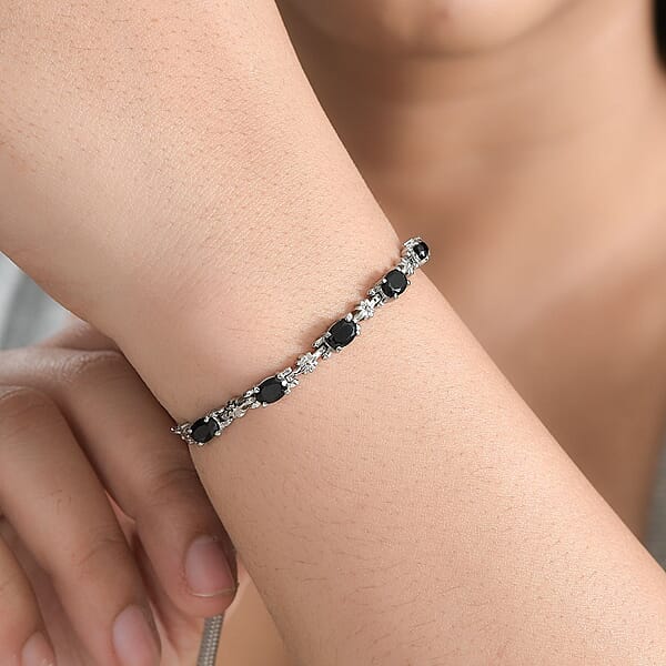 Shop Lc Thai Black Spinel Bolo Bracelet In Stainless Steel 2.85 Ctw