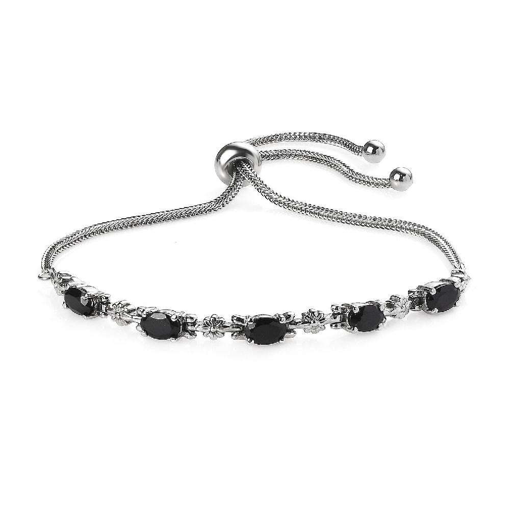 shop lc Thai Black Spinel Bolo Bracelet in Stainless Steel 2.85 ctw