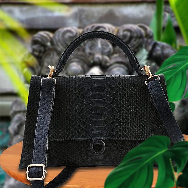 Shop Lc The Grand Pelle Black 100% Genuine Python Leather Handbag
