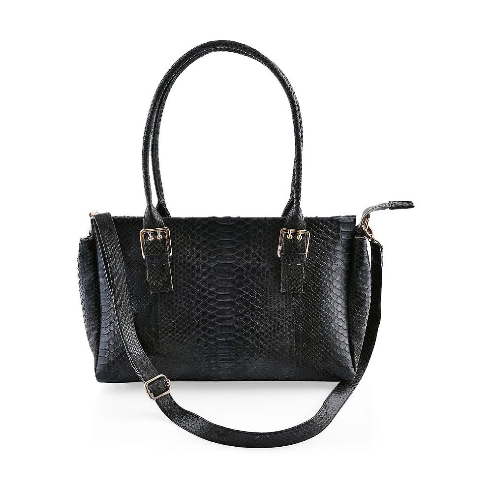shop lc The Grand Pelle Black 100% Genuine Python Leather Handbag