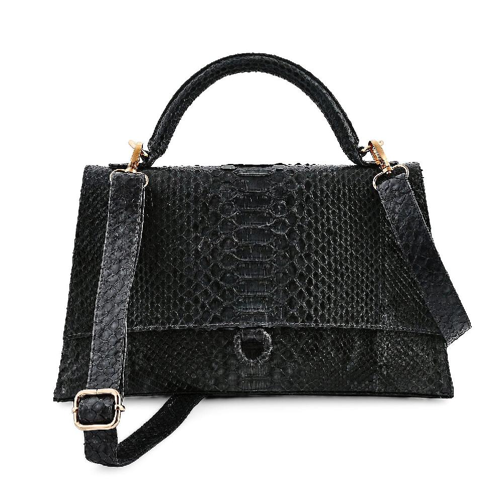 shop lc The Grand Pelle Black 100% Genuine Python Leather Handbag