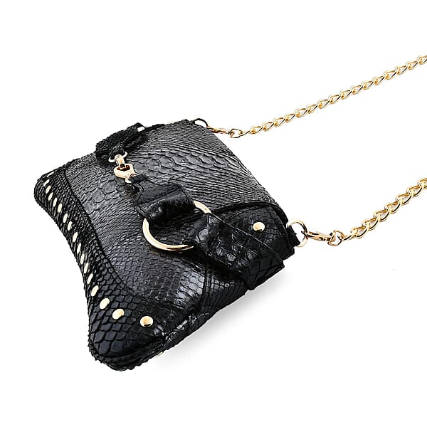 Shop Lc The Grand Pelle Black 100% Genuine Python Leather Reticulatus Bag