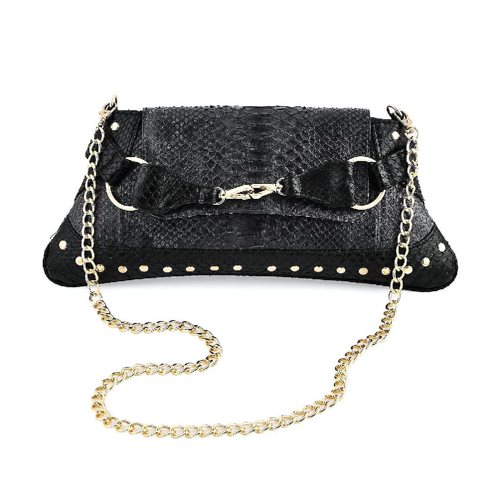shop lc The Grand Pelle Black 100% Genuine Python Leather Reticulatus Bag