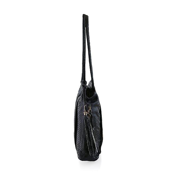 Shop Lc The Grand Pelle Black 100% Genuine Python Leather Tote Bag