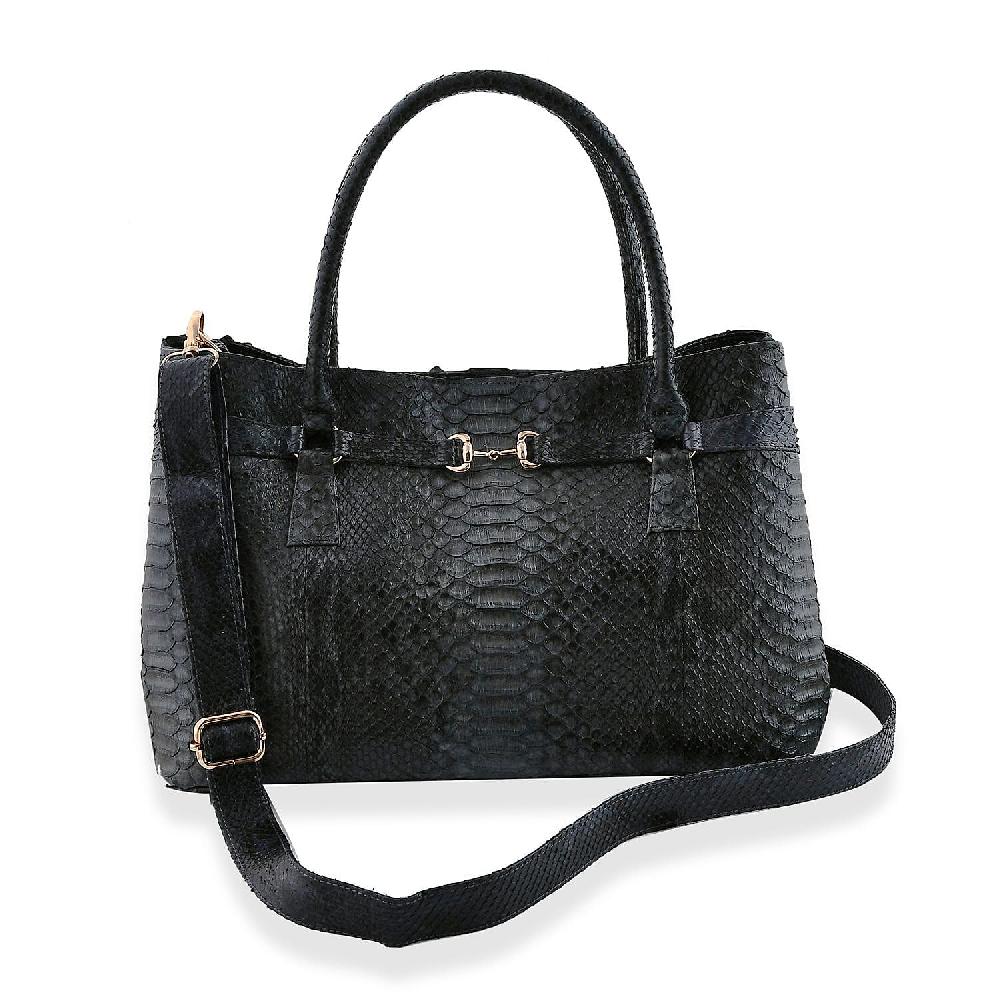 shop lc The Grand Pelle Black 100% Genuine Python Leather Tote Bag