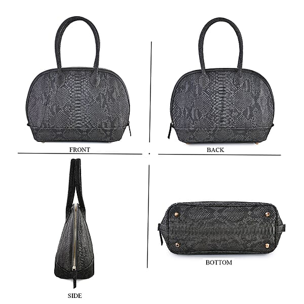Shop Lc The Grand Pelle Black Color 100% Genuine Python Leather Tote Bag And Cell Phone Bag