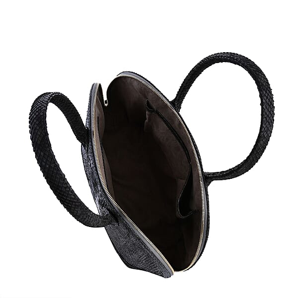 Shop Lc The Grand Pelle Black Color 100% Genuine Python Leather Tote Bag And Cell Phone Bag