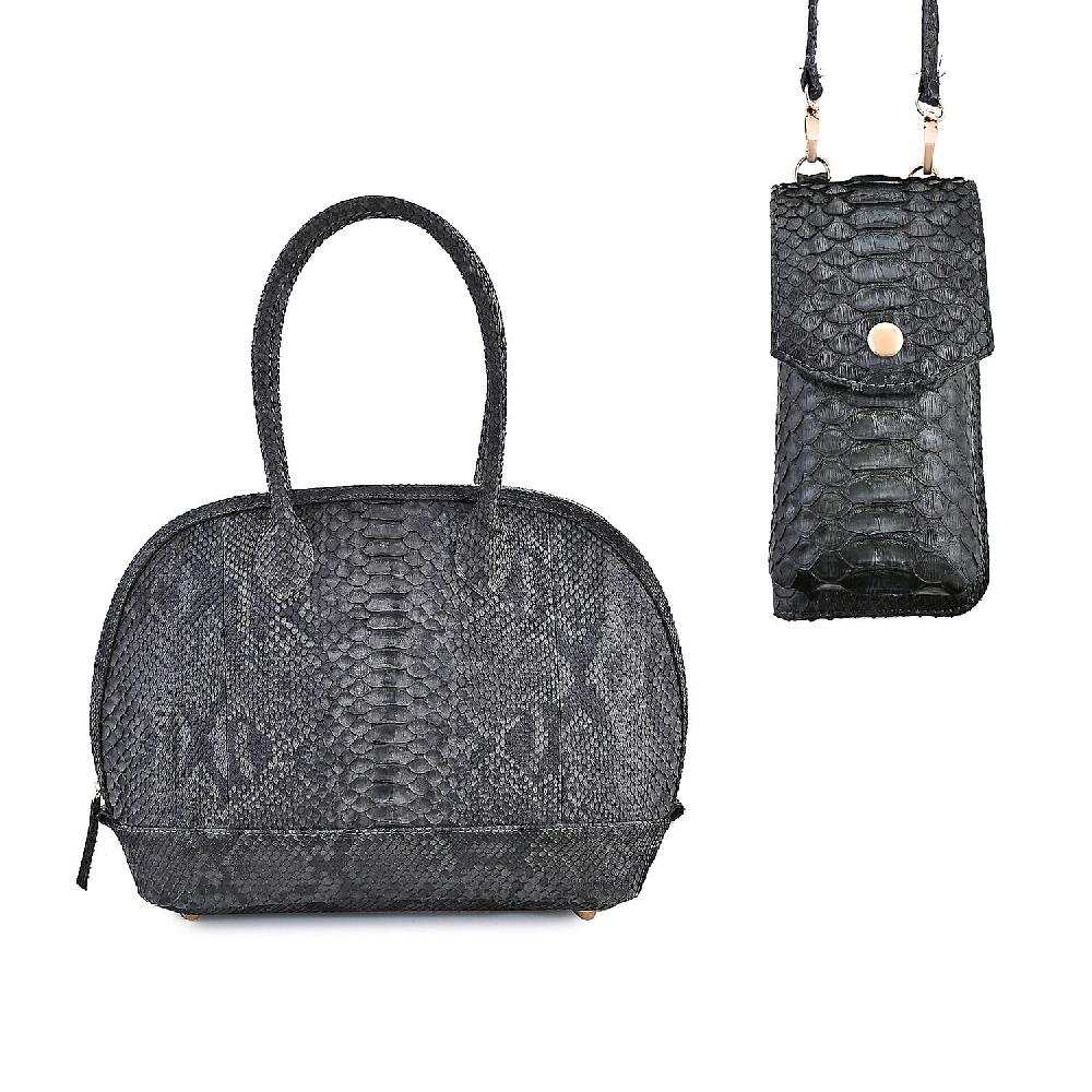 shop lc The Grand Pelle Black Color 100% Genuine Python Leather Tote Bag and Cell Phone Bag