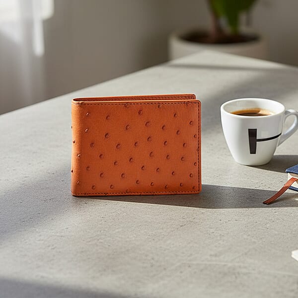 Shop Lc The Grand Pelle Brick Brown Ostrich Genuine Leather Wallet