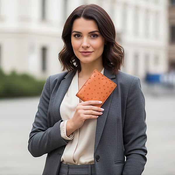 Shop Lc The Grand Pelle Brick Brown Ostrich Genuine Leather Wallet