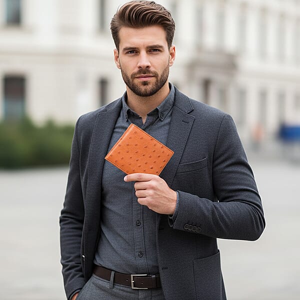 Shop Lc The Grand Pelle Brick Brown Ostrich Genuine Leather Wallet