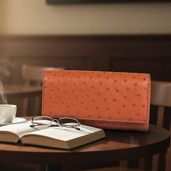 Shop Lc The Grand Pelle Brown Ostrich Genuine Leather Envelope Clutch Bag