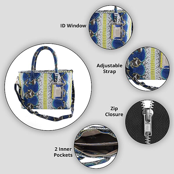 Shop Lc The Grand Pelle Collection Peacock Blue Python Leather Tote Bag For Women With Detachable Strap Women's Designer Work Tote Bag Leather Tote Bag Purse Leather Handbags