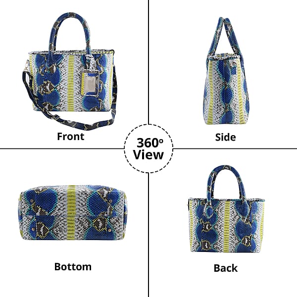 Shop Lc The Grand Pelle Collection Peacock Blue Python Leather Tote Bag For Women With Detachable Strap Women's Designer Work Tote Bag Leather Tote Bag Purse Leather Handbags