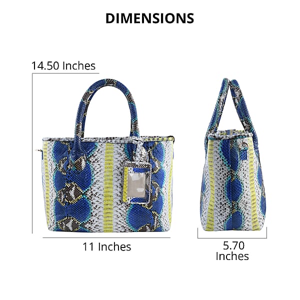 Shop Lc The Grand Pelle Collection Peacock Blue Python Leather Tote Bag For Women With Detachable Strap Women's Designer Work Tote Bag Leather Tote Bag Purse Leather Handbags