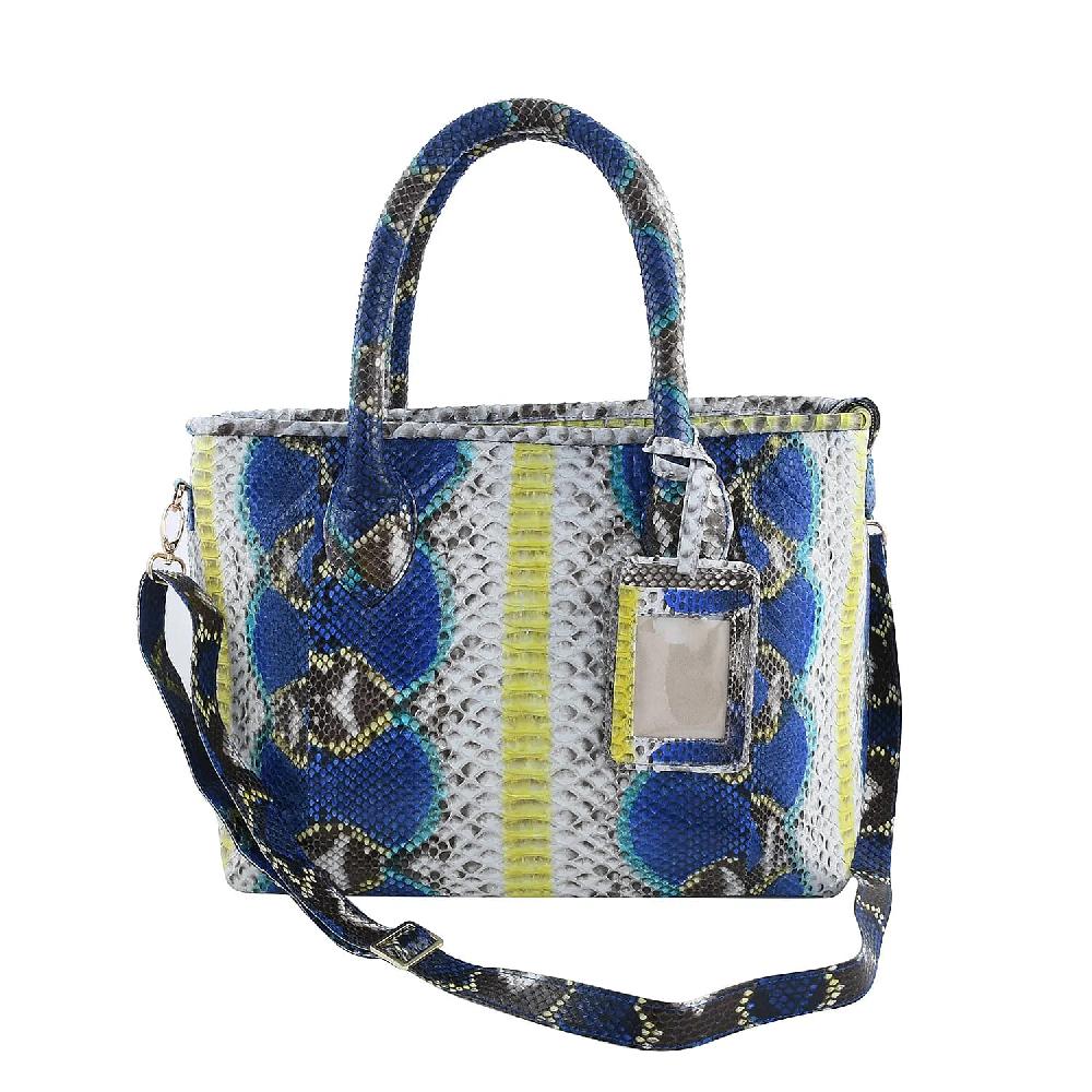 shop lc The Grand Pelle Collection Peacock Blue Python Leather Tote Bag for Women with Detachable Strap Women's Designer Work Tote Bag Leather Tote Bag Purse Leather Handbags