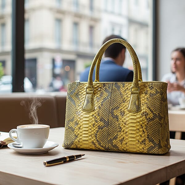 Shop Lc The Grand Pelle Handcrafted Gold Genuine Python Leather Satchel Bag