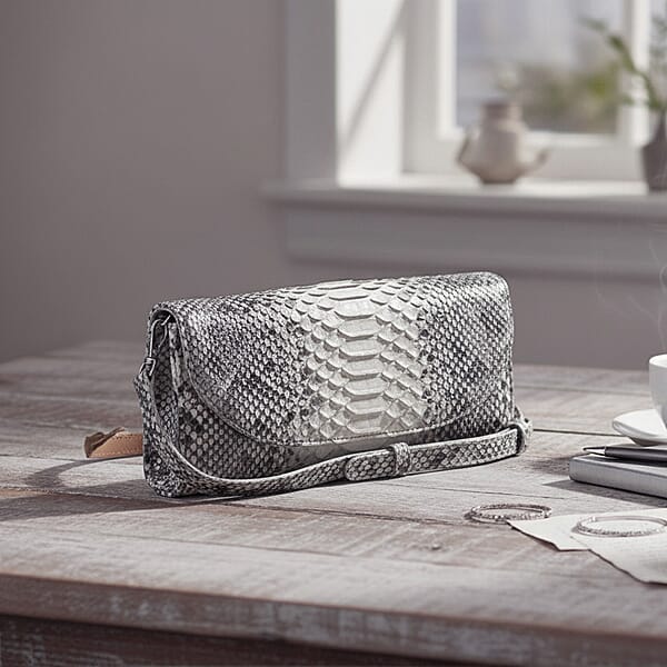 Shop Lc The Grand Pelle Handcrafted Natural Genuine Python Leather Clutch Bag With Shoulder Strap