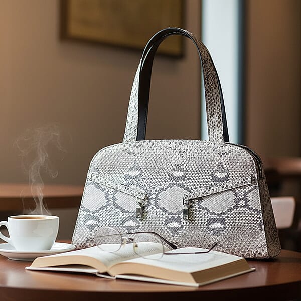 Shop Lc The Grand Pelle Handcrafted Natural Genuine Python Leather Trapeze Tote Bag