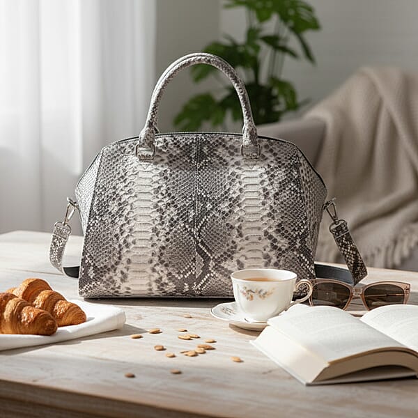 Shop Lc The Grand Pelle Handcrafted Natural Genuine Python Leather Satchel Bag With Shoulder Strap