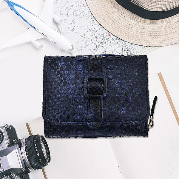 Shop Lc The Grand Pelle Navy Blue 100% Genuine Python Leather Womens Wallet
