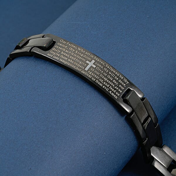 Shop Lc The Lords Prayer Steel Bracelet In Black Silvertone (7.50 In)