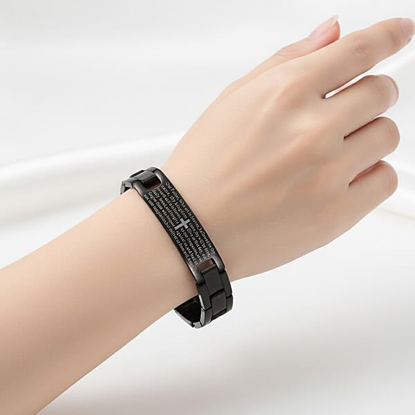 Shop Lc The Lords Prayer Steel Bracelet In Black Silvertone (7.50 In)