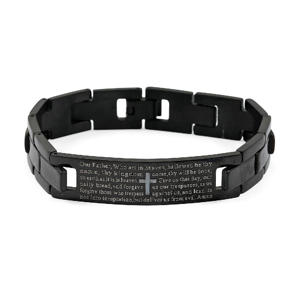 shop lc The Lords Prayer Steel Bracelet in Black Silvertone (7.50 In)
