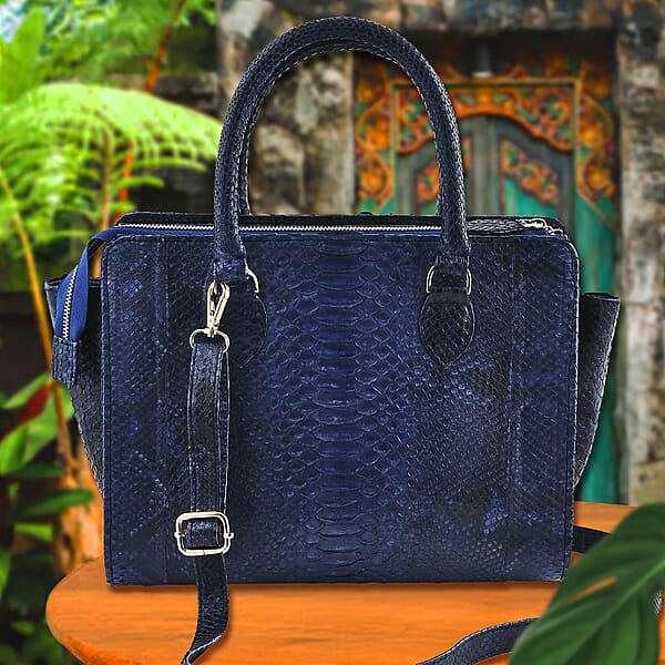 Shop Lc The Pelle Collection Blue 100% Genuine Python Leather Tote Bag For Women Satchel Purse Shoulder Handbag Designer Tote Bag