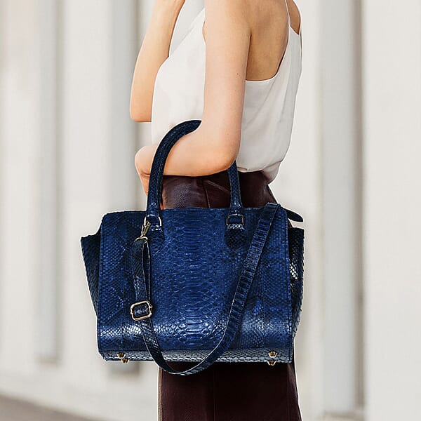Shop Lc The Pelle Collection Blue 100% Genuine Python Leather Tote Bag For Women Satchel Purse Shoulder Handbag Designer Tote Bag