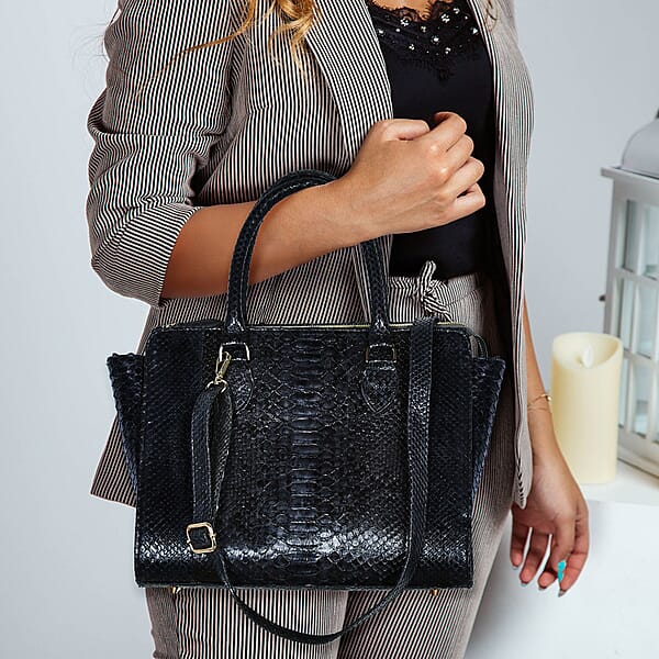 Shop Lc The Pelle Collection Dark Gray 100% Genuine Python Leather Tote Bag For Women Satchel Purse Shoulder Handbag Designer Tote Bag