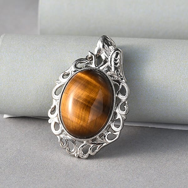Shop Lc Tiger's Eye 13.90 Ctw Fancy Pendant Without Chain In Platinum Over Copper With Magnet