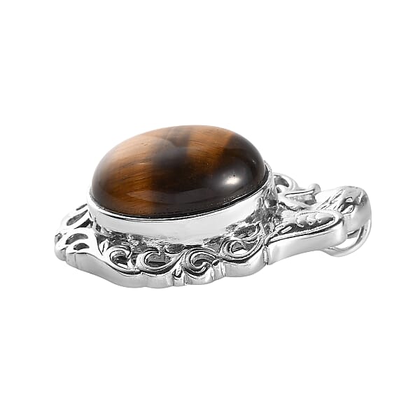 Shop Lc Tiger's Eye 13.90 Ctw Fancy Pendant Without Chain In Platinum Over Copper With Magnet