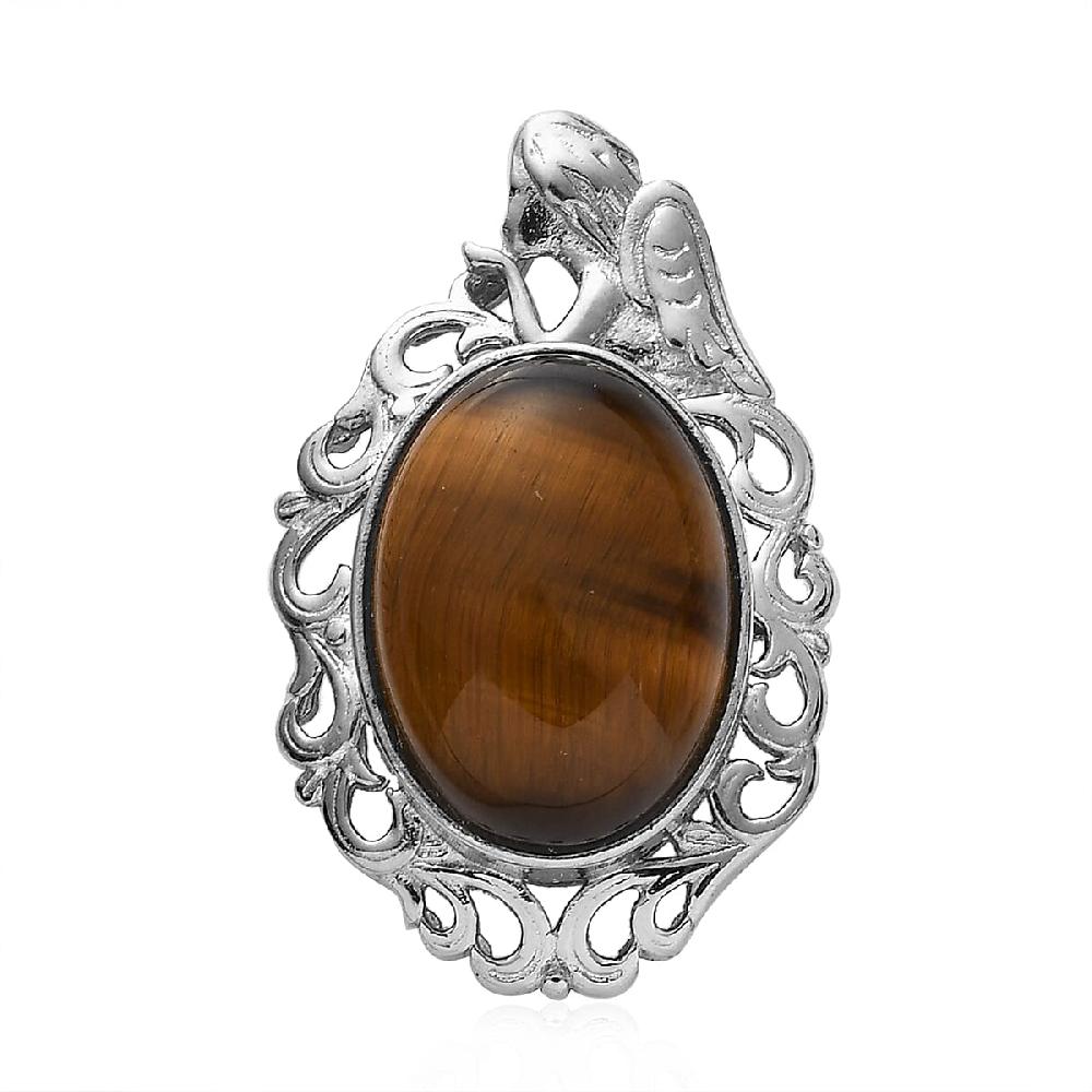 shop lc Tiger's Eye 13.90 ctw Fancy Pendant without Chain in Platinum Over Copper with Magnet