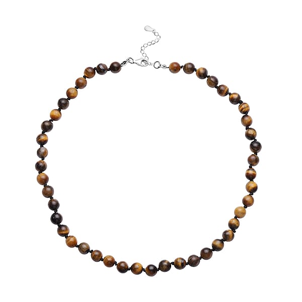 Shop Lc Tiger's Eye 281.50 Ctw Beaded Stretch Bracelet Earrings And Necklace Set In Sterling Silver (18.00 In)