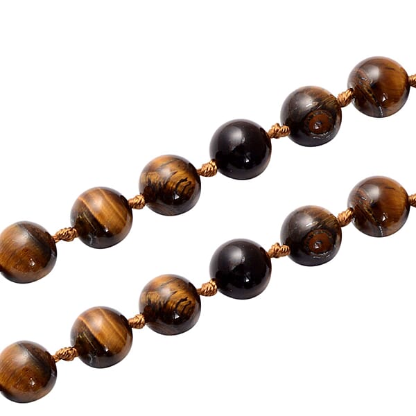 Shop Lc Tiger's Eye 281.50 Ctw Beaded Stretch Bracelet Earrings And Necklace Set In Sterling Silver (18.00 In)