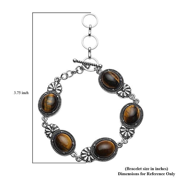 Shop Lc Tiger's Eye 42.00 Ctw Toggle Clasp Bracelet In Black Oxidized Silvertone (8.00 In)