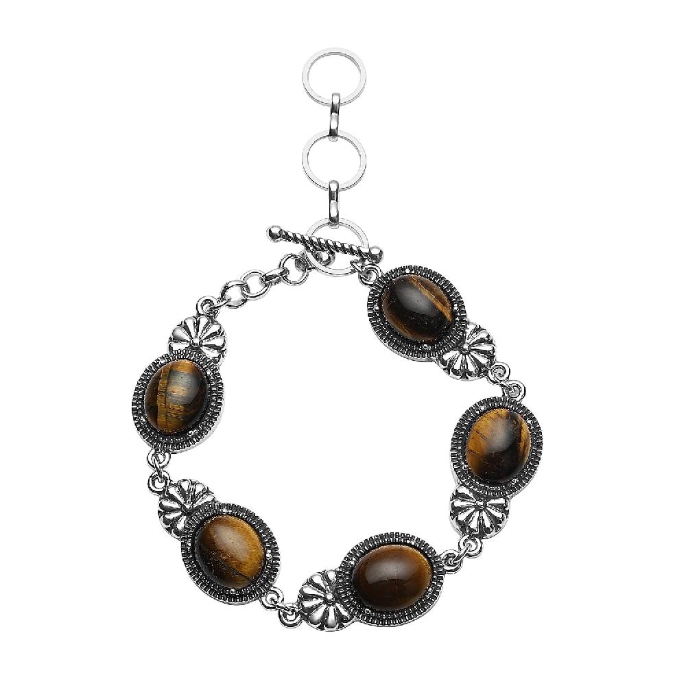 shop lc Tiger's Eye 42.00 ctw Toggle Clasp Bracelet in Black Oxidized Silvertone (8.00 In)