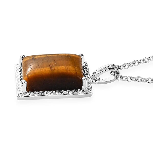 Shop Lc Tiger's Eye 7.90 Ctw Solitaire Pendant In Sterling Silver With Stainless Steel Necklace 20 Inches
