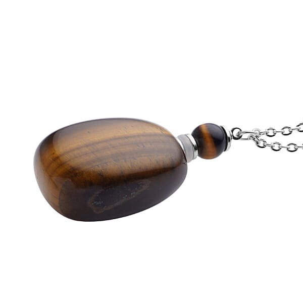 Shop Lc Tiger's Eye 90.00 Ctw Perfume Bottle Pendant Necklace 24 Inches In Silvertone