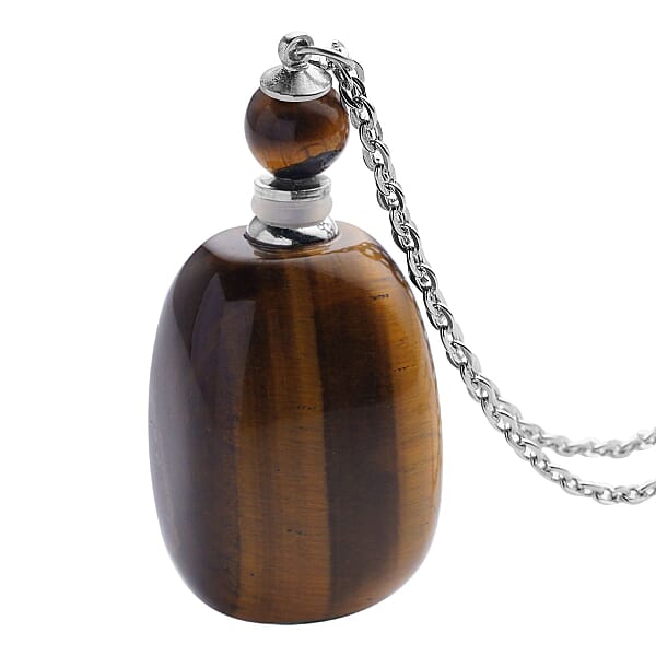 Shop Lc Tiger's Eye 90.00 Ctw Perfume Bottle Pendant Necklace 24 Inches In Silvertone