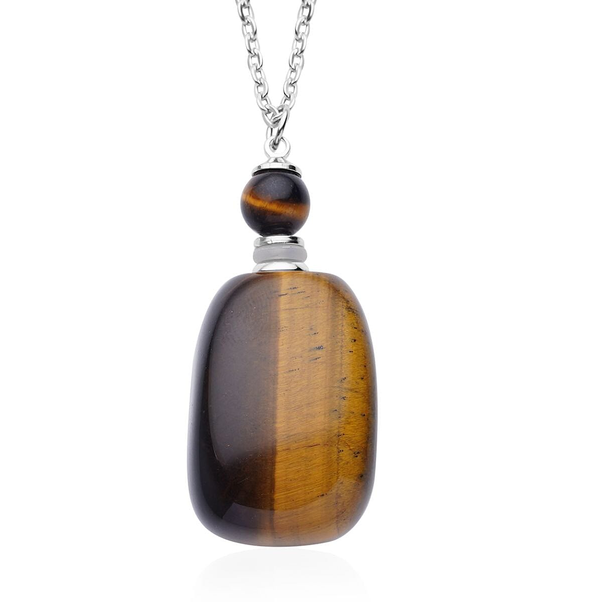 shop lc Tiger's Eye 90.00 ctw Perfume Bottle Pendant Necklace 24 Inches in Silvertone
