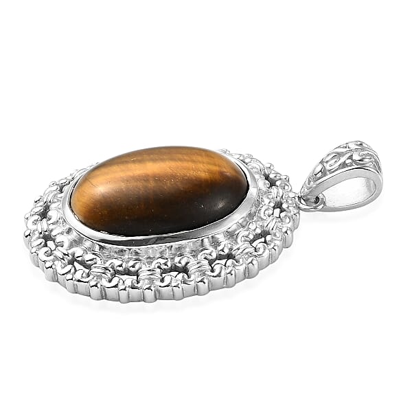 Shop Lc Tiger's Eye Solitaire Pendant Without Chain In Platinum Over Copper With Magnet 15.75 Ctw