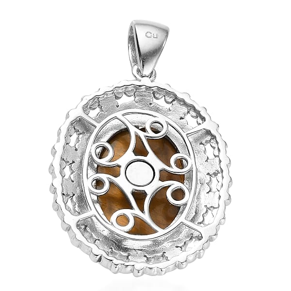 Shop Lc Tiger's Eye Solitaire Pendant Without Chain In Platinum Over Copper With Magnet 15.75 Ctw
